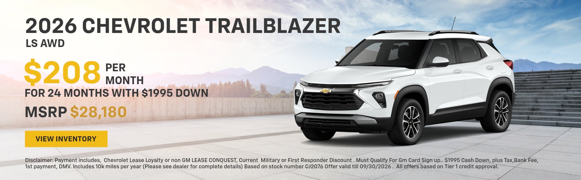 White 2026 Chevrolet Trailblazer LS AWD with lease offer: $2