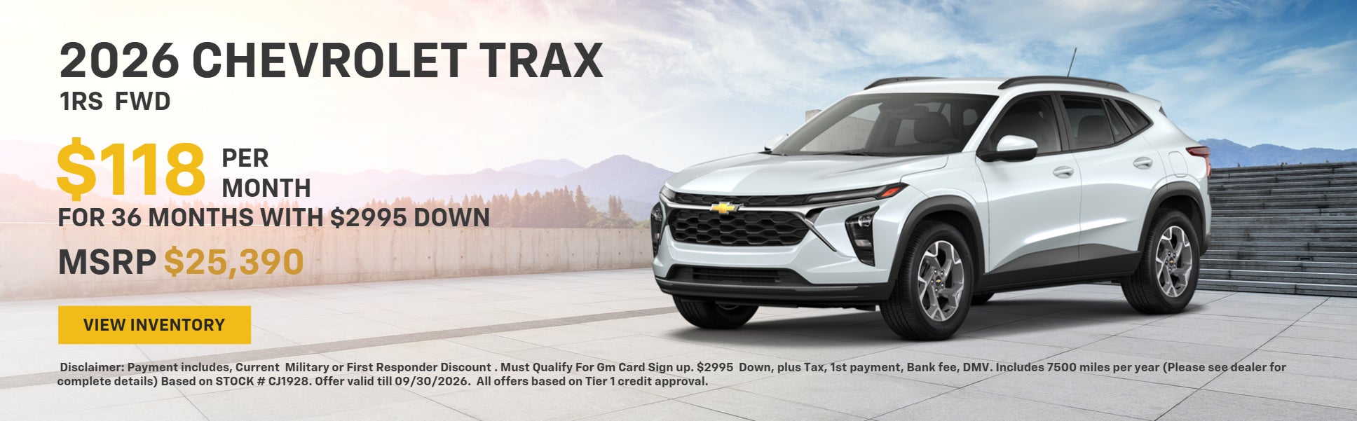 White 2026 Chevrolet Trax SUV and a lease offer: $118/month 