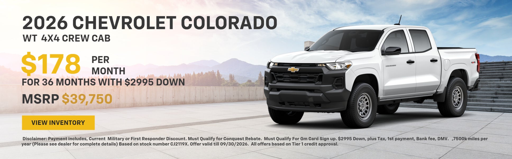 White 2026 Chevrolet Colorado WT 4x4 Crew Cab truck with pro